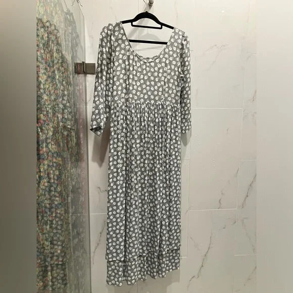 Christy Dawn Amelia Midi Dress 3/4 Sleeve Sage Ditsy Gray & White Size Small - Picture 10 of 14